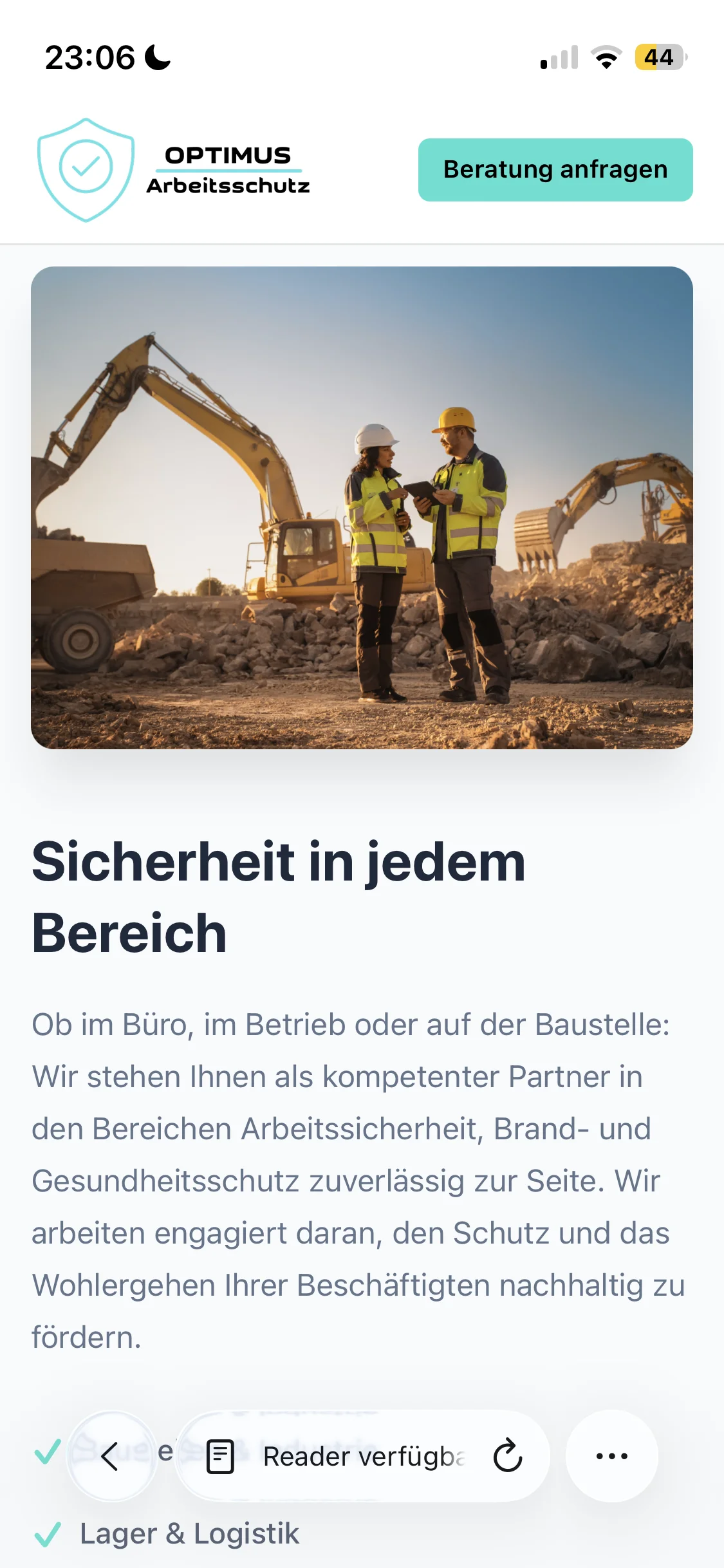 OPTIMUS Arbeitsschutz Mobile Ansicht